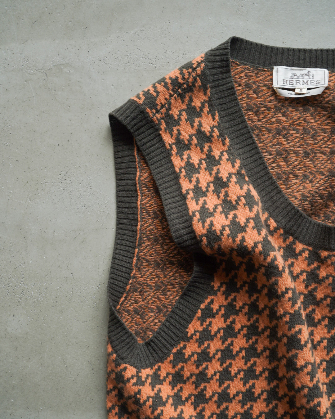 HERMES cashmere wool houndstooth design knit vest