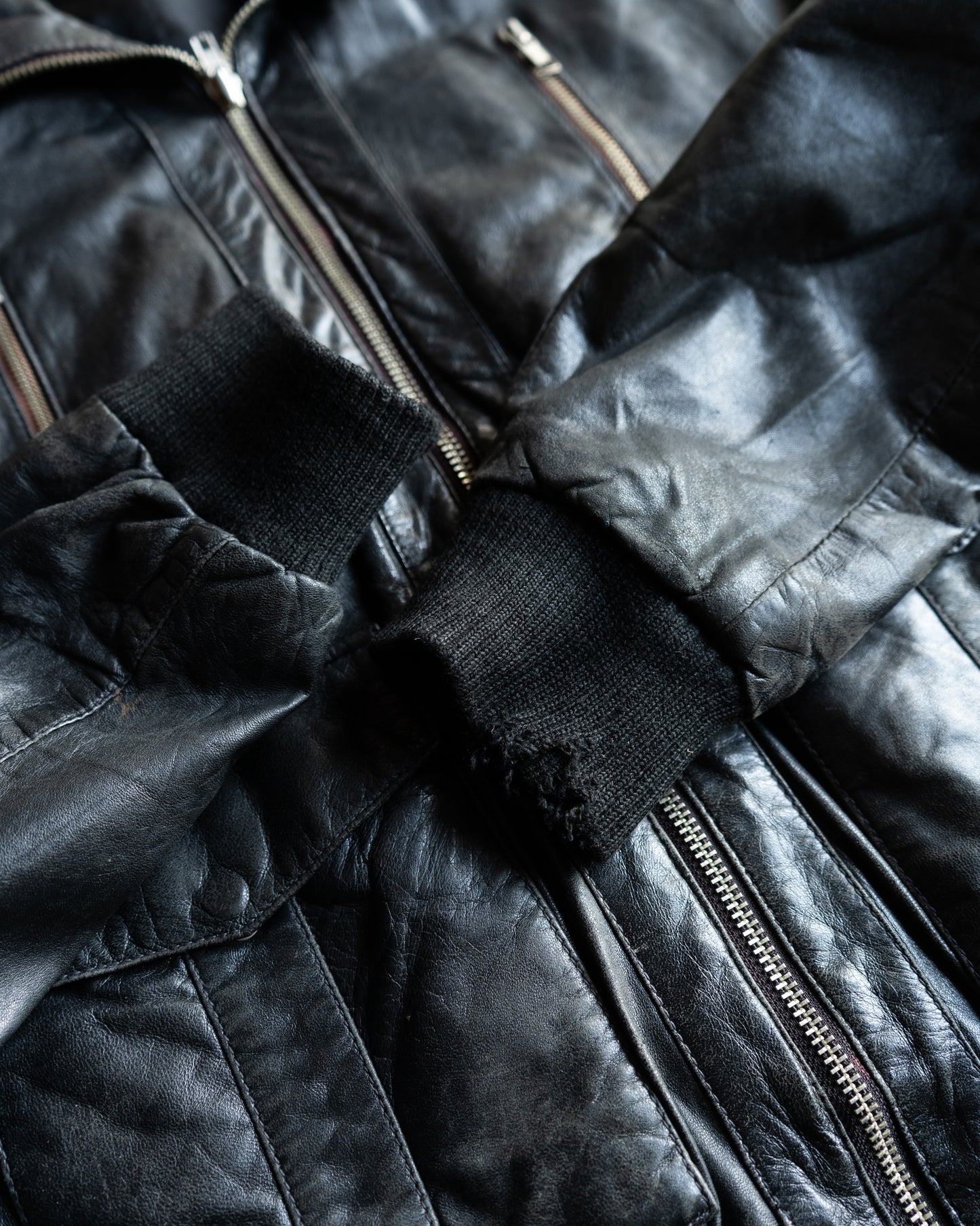 Military modify zip up design leather jacket