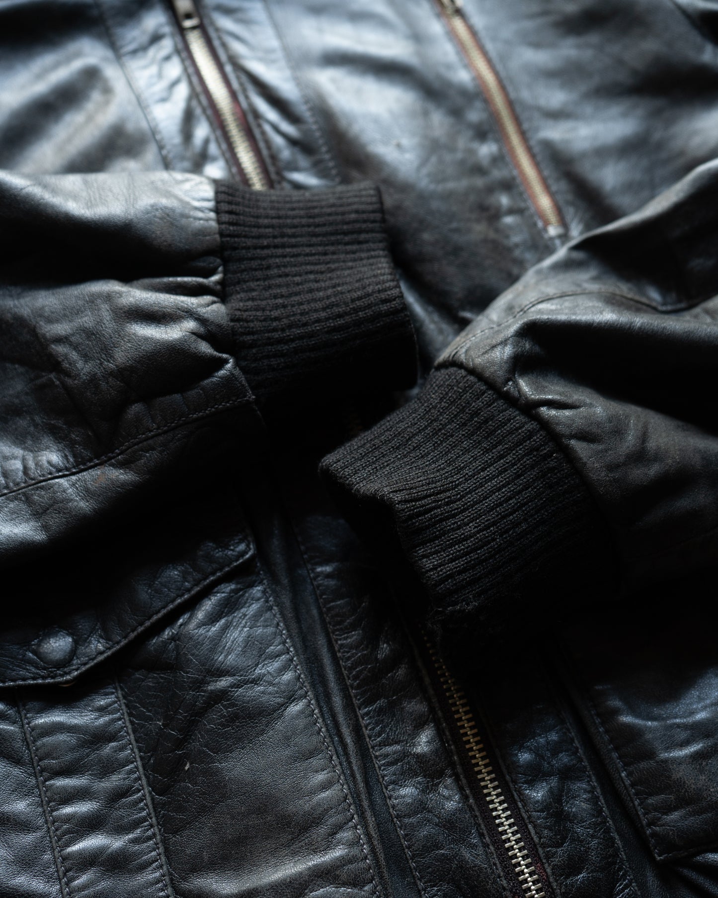 Military modify zip up design leather jacket