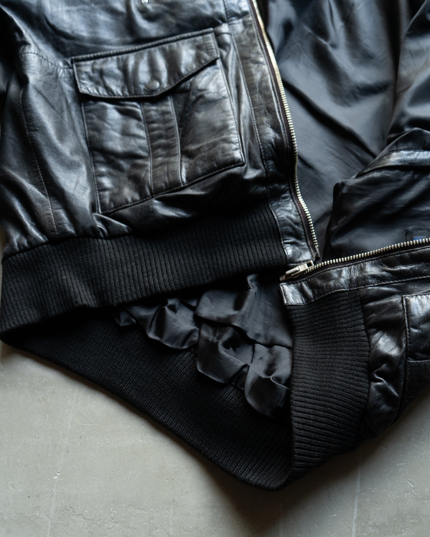 Military modify zip up design leather jacket