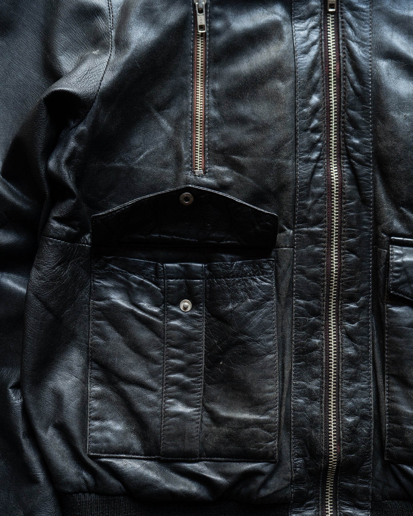 Military modify zip up design leather jacket
