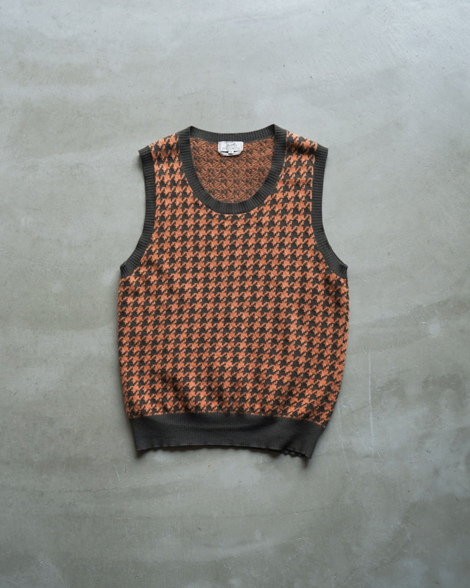 HERMES cashmere wool houndstooth design knit vest