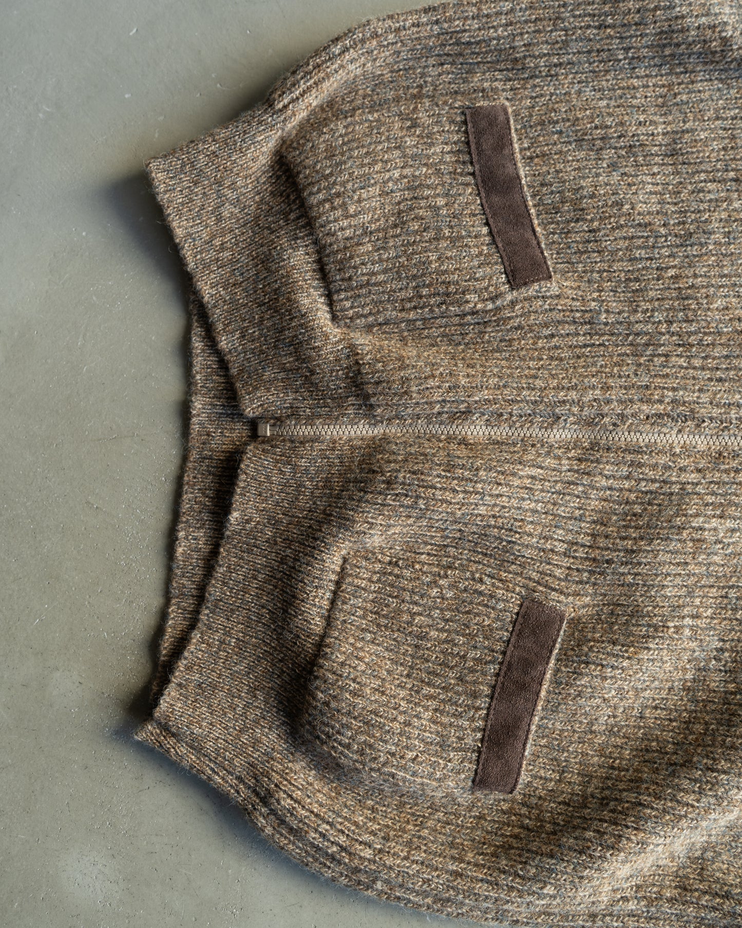switching leather wool nep knit jacket "made in Scotland"