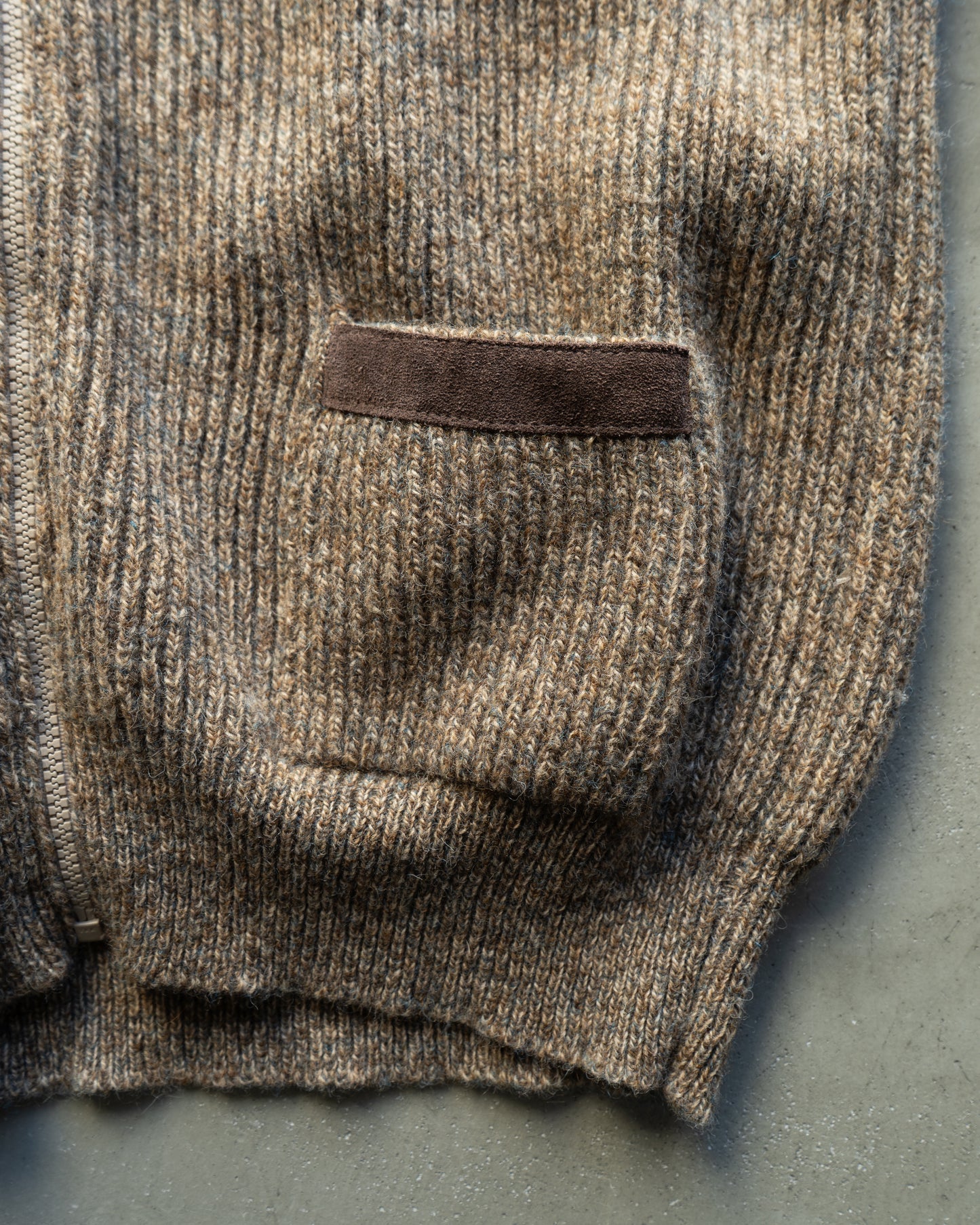 switching leather wool nep knit jacket "made in Scotland"