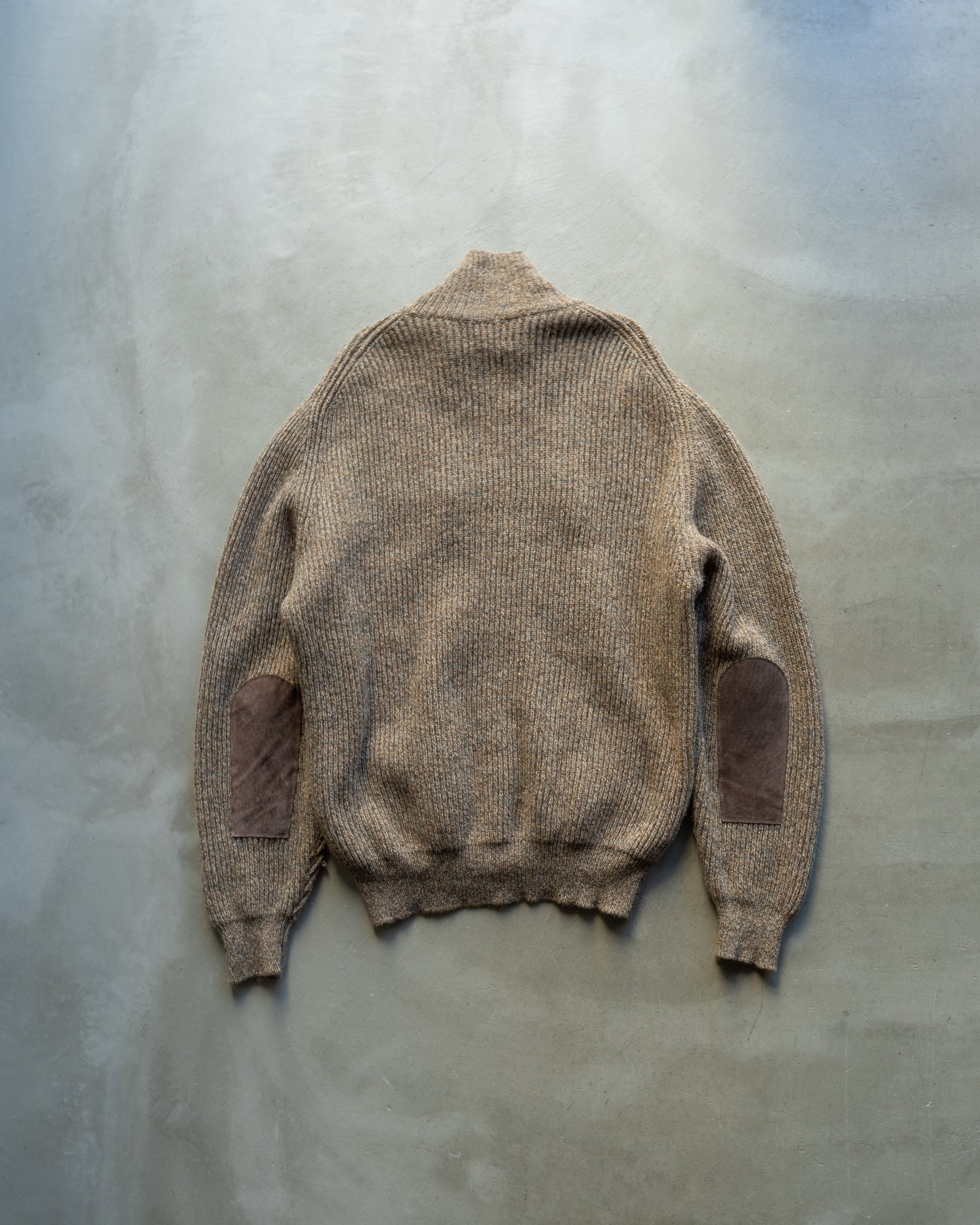 switching leather wool nep knit jacket "made in Scotland"