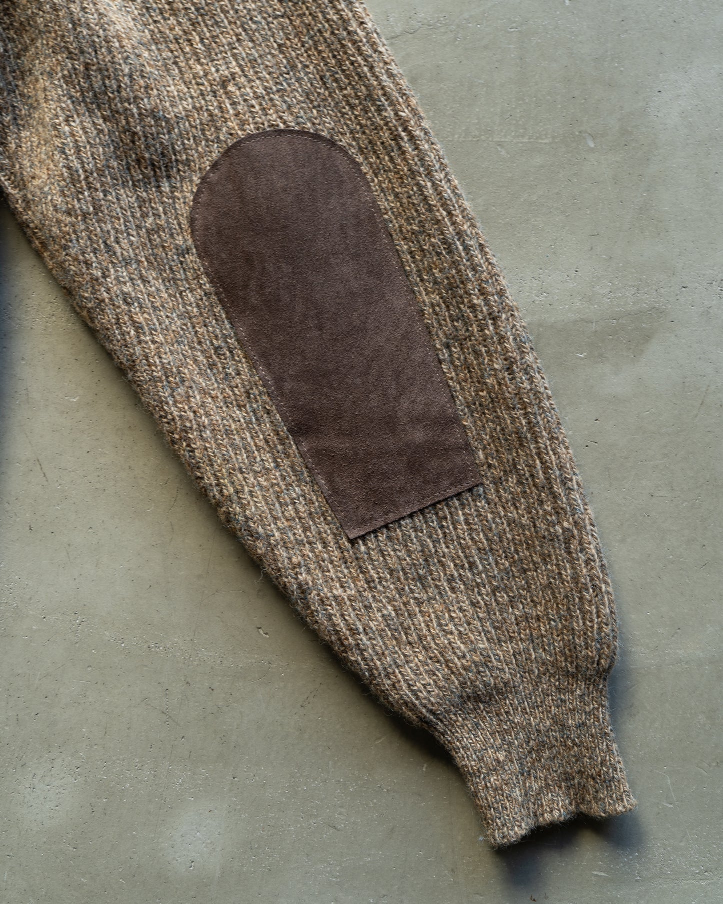 switching leather wool nep knit jacket "made in Scotland"