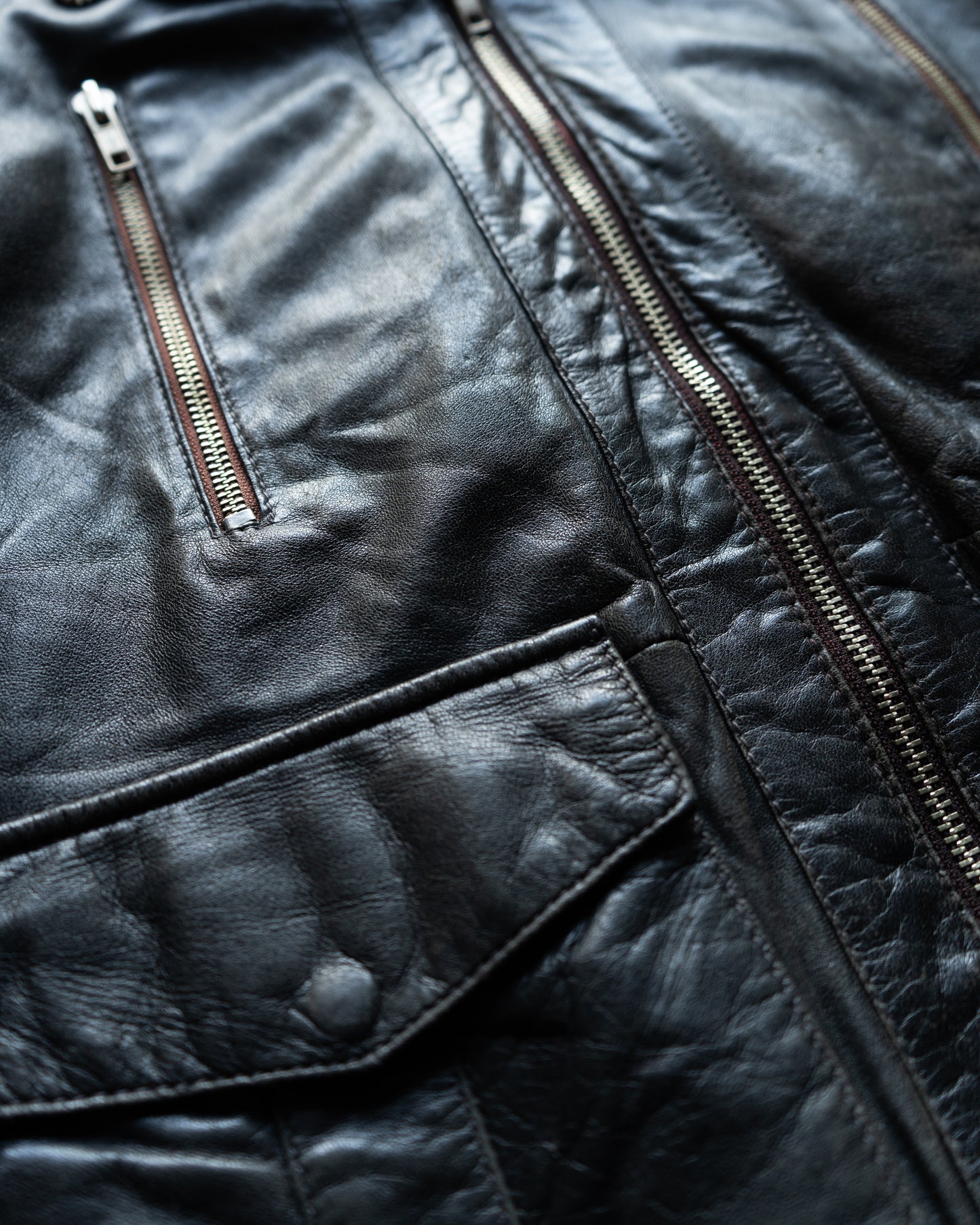 Military modify zip up design leather jacket