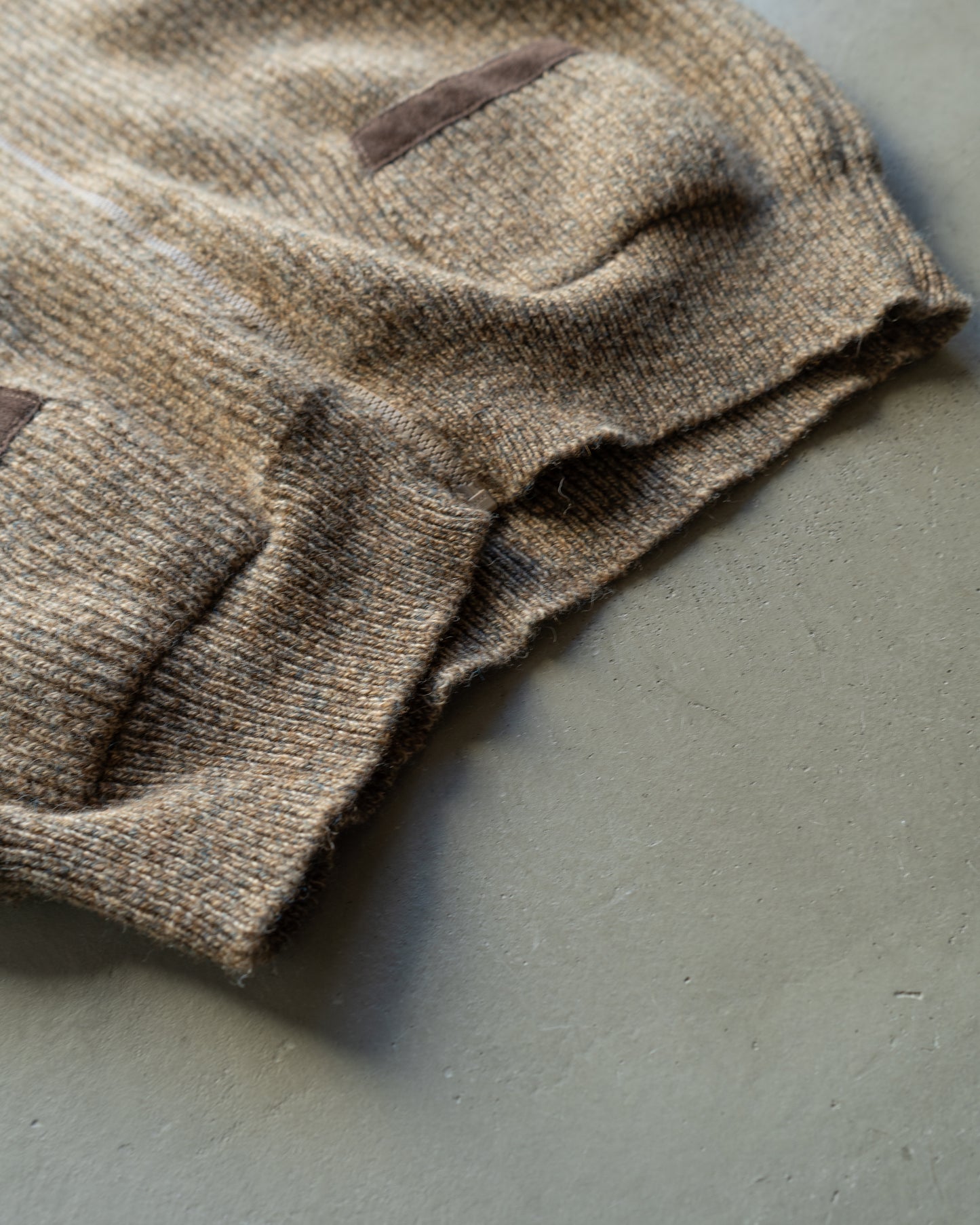 switching leather wool nep knit jacket "made in Scotland"