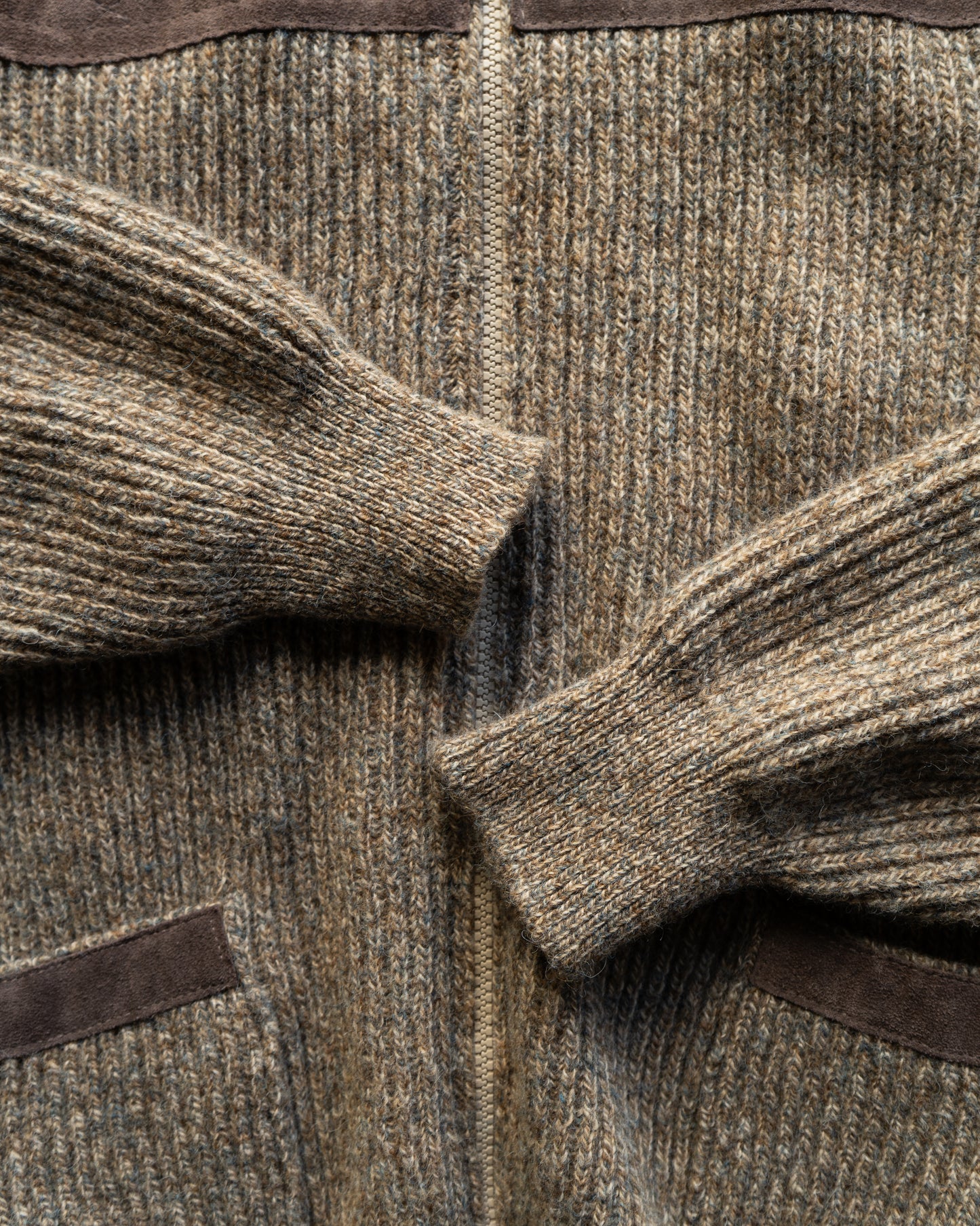 switching leather wool nep knit jacket "made in Scotland"
